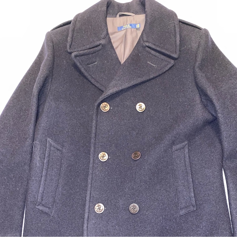 Polo Ralph Lauren Polo Wool-Blend Melton Peacoat Jacket Men’s 42L Navy Blue - Picture 5 of 14